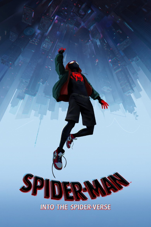 Textless movie poster art for Spider-Man: Into the Spider-Verse with custom rating overlays