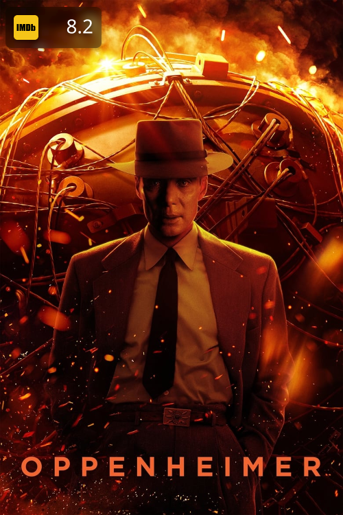 Textless movie poster art for Oppenheimer with custom rating overlays